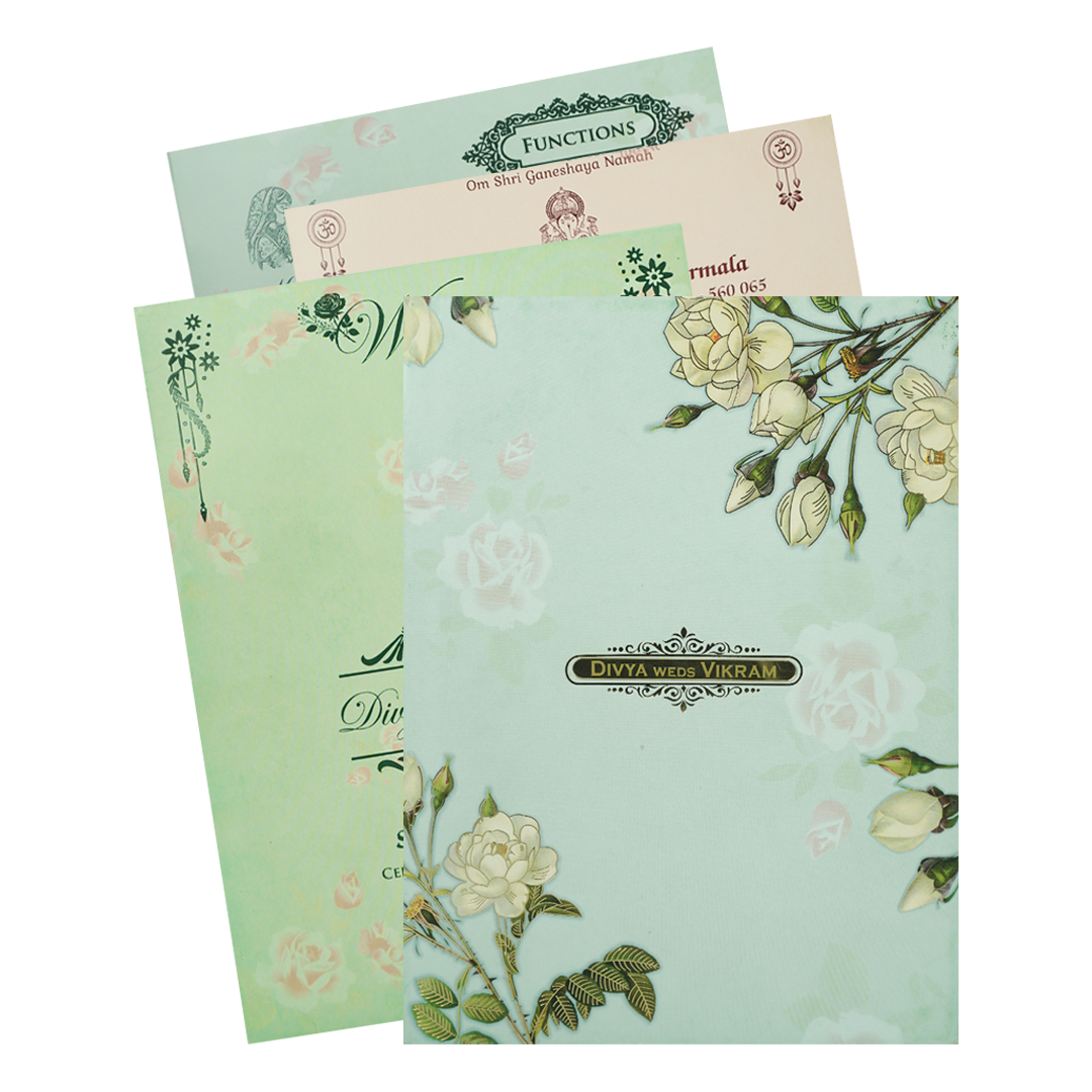 Green Yellow Floral Wedding Card-KNPS8604G