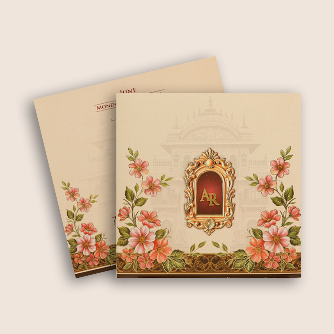 Peach Floral Palace Wedding Card - KPR07130