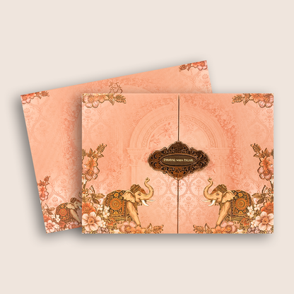Pink Elephant Embossed Door Style Padded Wedding Card - KVN07910