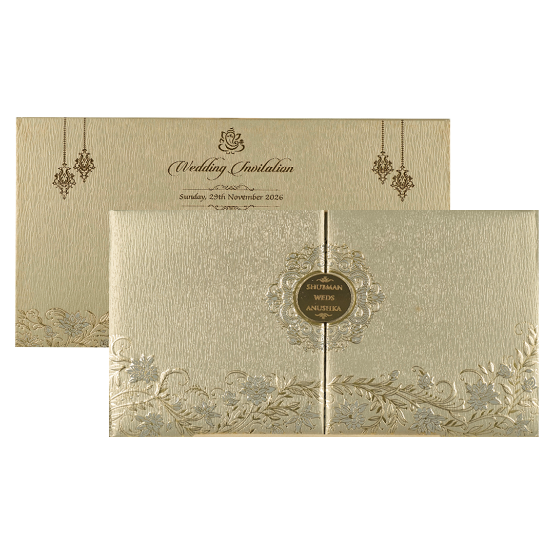 Grey Gold Door Style Padded Wedding Card-KRB09321