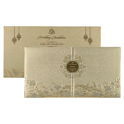 Grey Gold Door Style Padded Wedding Card-KRB09321