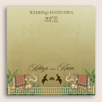 Beige Elephant Laser Cut Padded Marriage Card - KFR17450