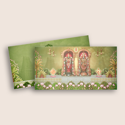 Green Embossed Lord Balaji Padmavati Marriage Card - KVN08050