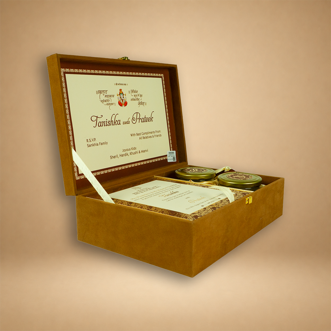 Brown Velvet Floral Luxury Wedding Invitation Box- KSBMD010