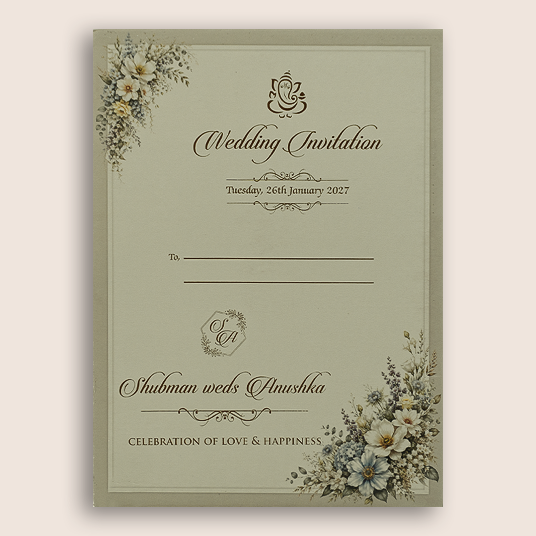 Grey Embossed Floral Door Style Padded Marriage Invitation - KRB10810