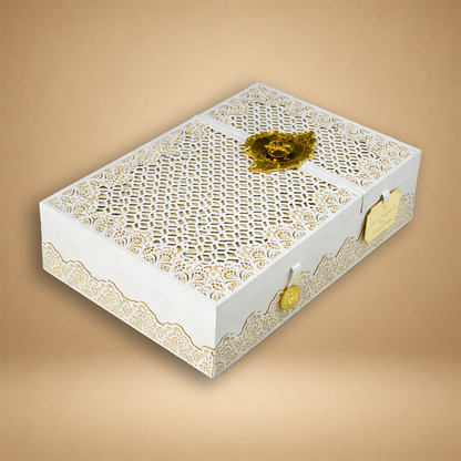 White Gold Laser-Cut Luxury Invitaion Box - KNLW20246