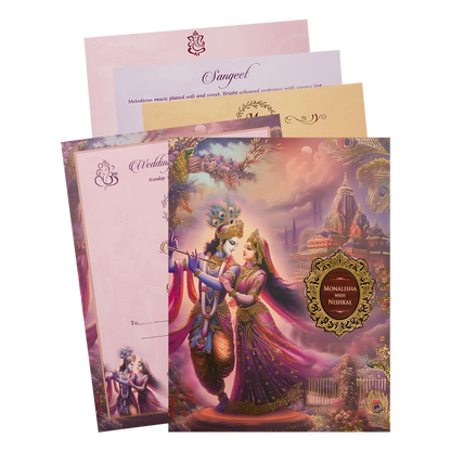 Krishna Radha Peacock Padded Wedding Card-KSH72310