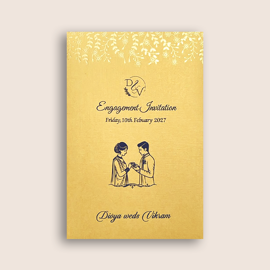 Gold Blue Single Sheet Wedding Card - KNS035BG