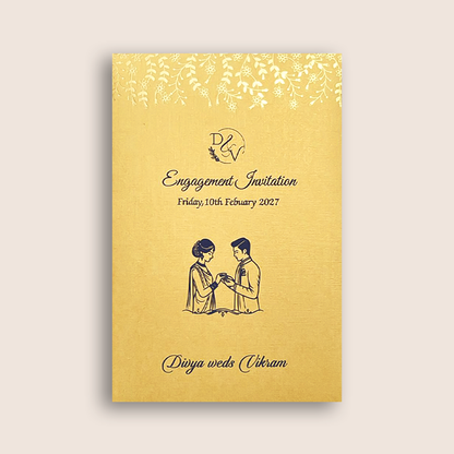 Gold Blue Single Sheet Wedding Card - KNS035BG