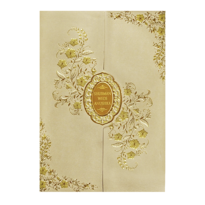 Metallic Gold Doorstyle Wedding Card-KRB09110