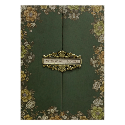 Green Floral Padded Wedding Card - KSH72580