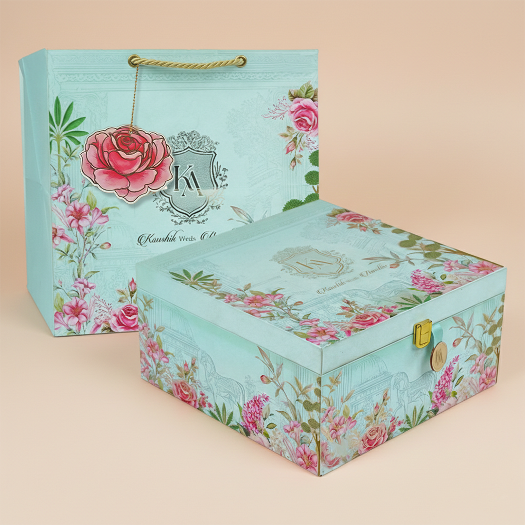 Blue Pink Floral Luxury Invitation Box-KNLW202531