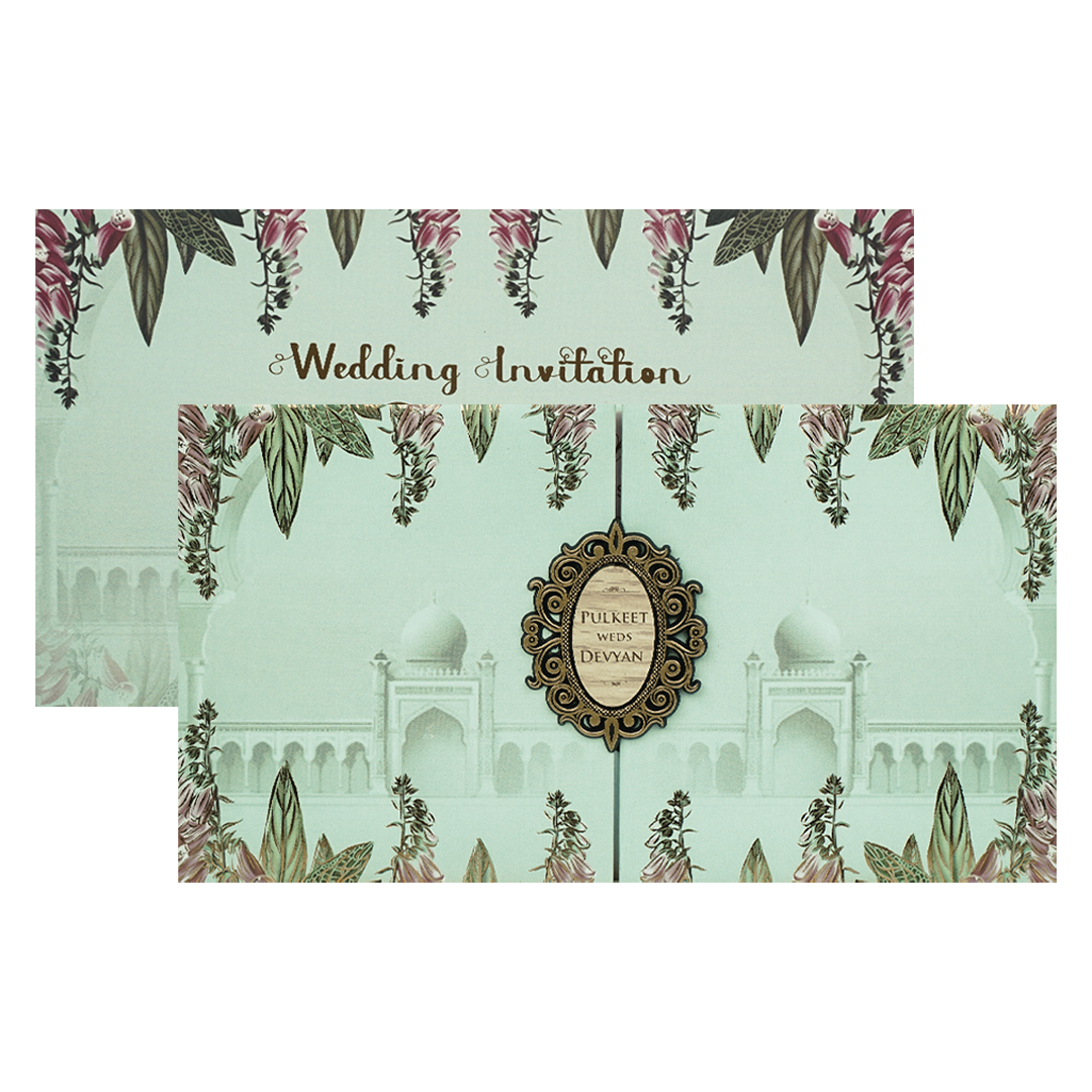 BlueTaj Mahal Floral Padded Wedding Card-KJTS1715