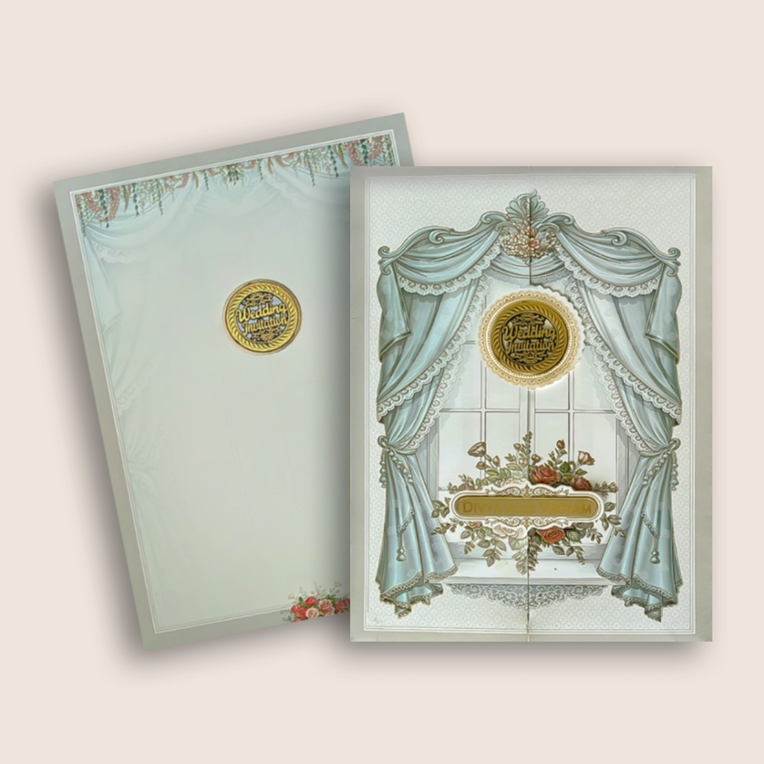 Grey Royal Window Door Style Wedding Card - KNAR2408