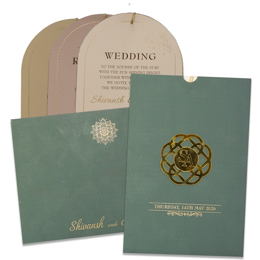 Green Gold Tassel Wedding Card - KRC31410