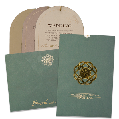 Green Gold Tassel Wedding Card - KRC31410
