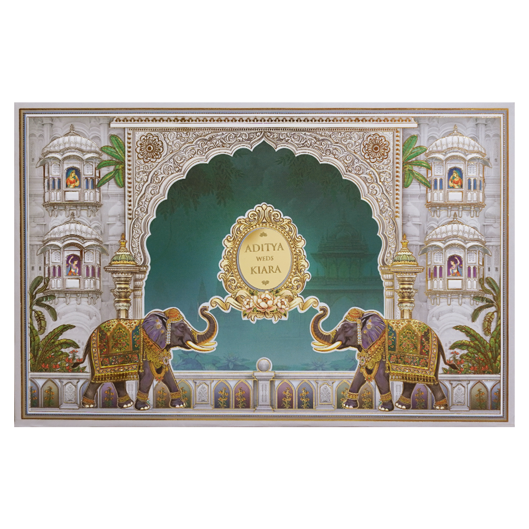 Royal Grey Palace Theme Wedding Card - KFR16330