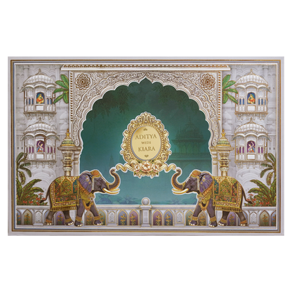 Royal Grey Palace Theme Wedding Card - KFR16330