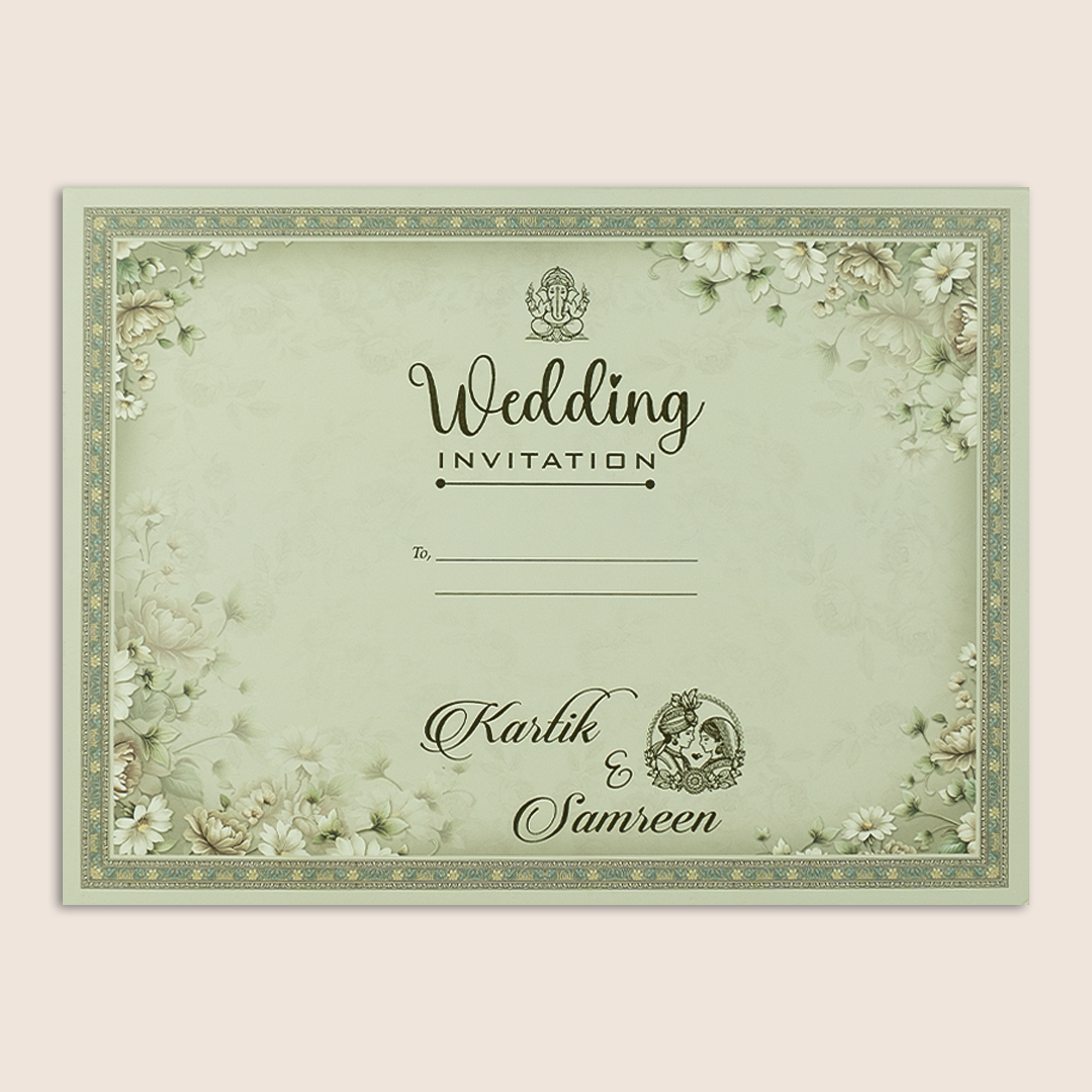 Grey Embossed Floral Door Style Padded Wedding Card - KSH18980