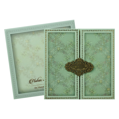 Mint Green Gold Floral Padded Wedding Card-KRE28050