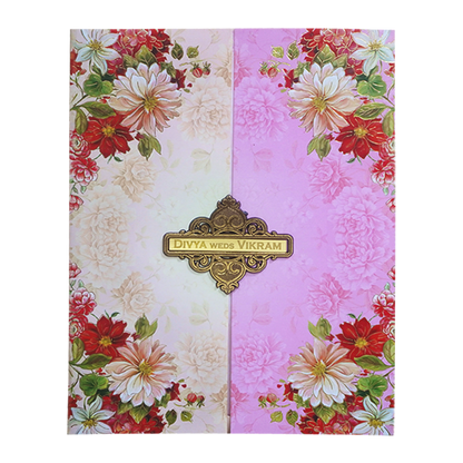 Multicolour Floral Open Door Offset Invitation In Jumbo Size-KNKJ1098-King of Cards