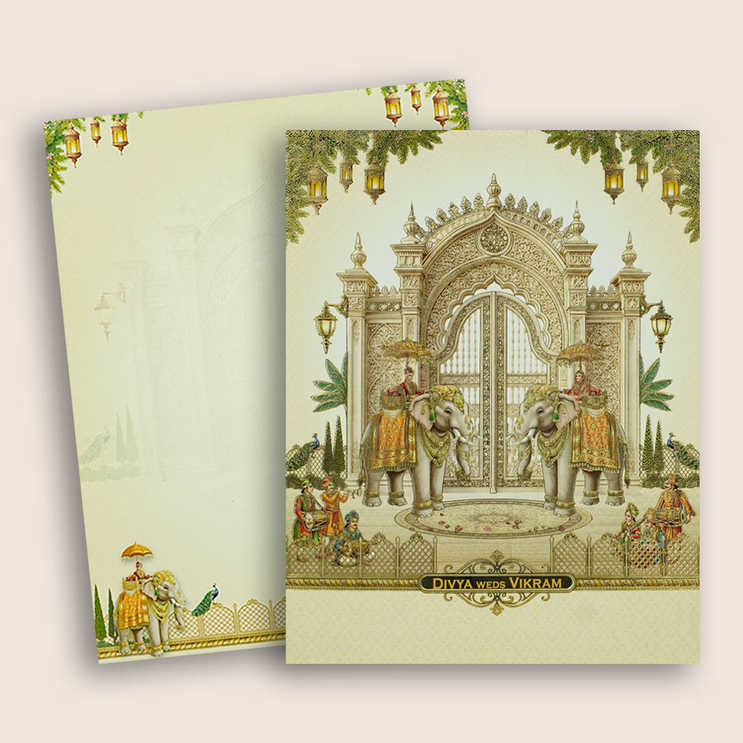 Cream Royal Palace Elephant Wedding Card - KNKN6321