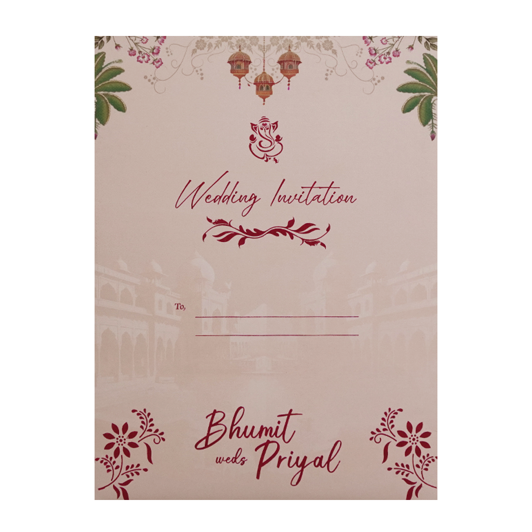 Pink Peacock Palace Padded Wedding Card- KSH72590