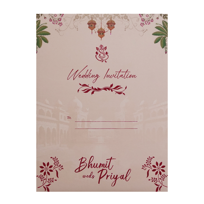 Pink Peacock Palace Padded Wedding Card- KSH72590