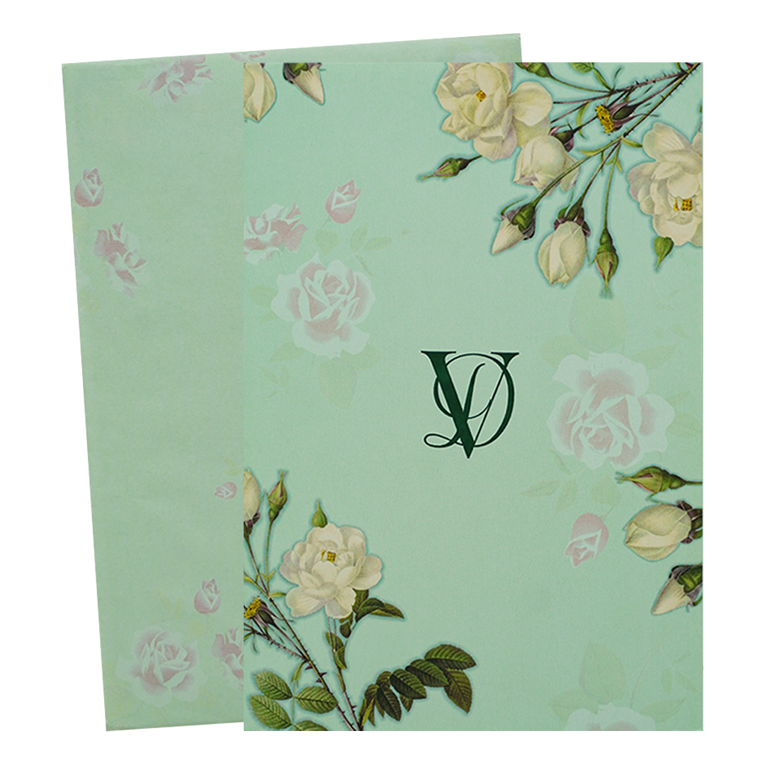 Green Rose Floral Wedding Card-KNPP682G