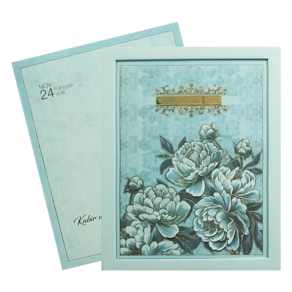 Blue Floral Luxury Wedding Invitation Card-KPR24750
