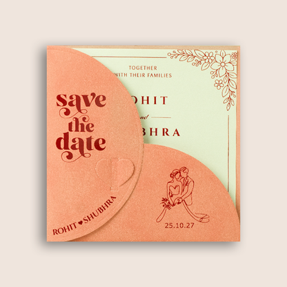 Peach Floral Designer Open Cut Invitation Card - KJP25170
