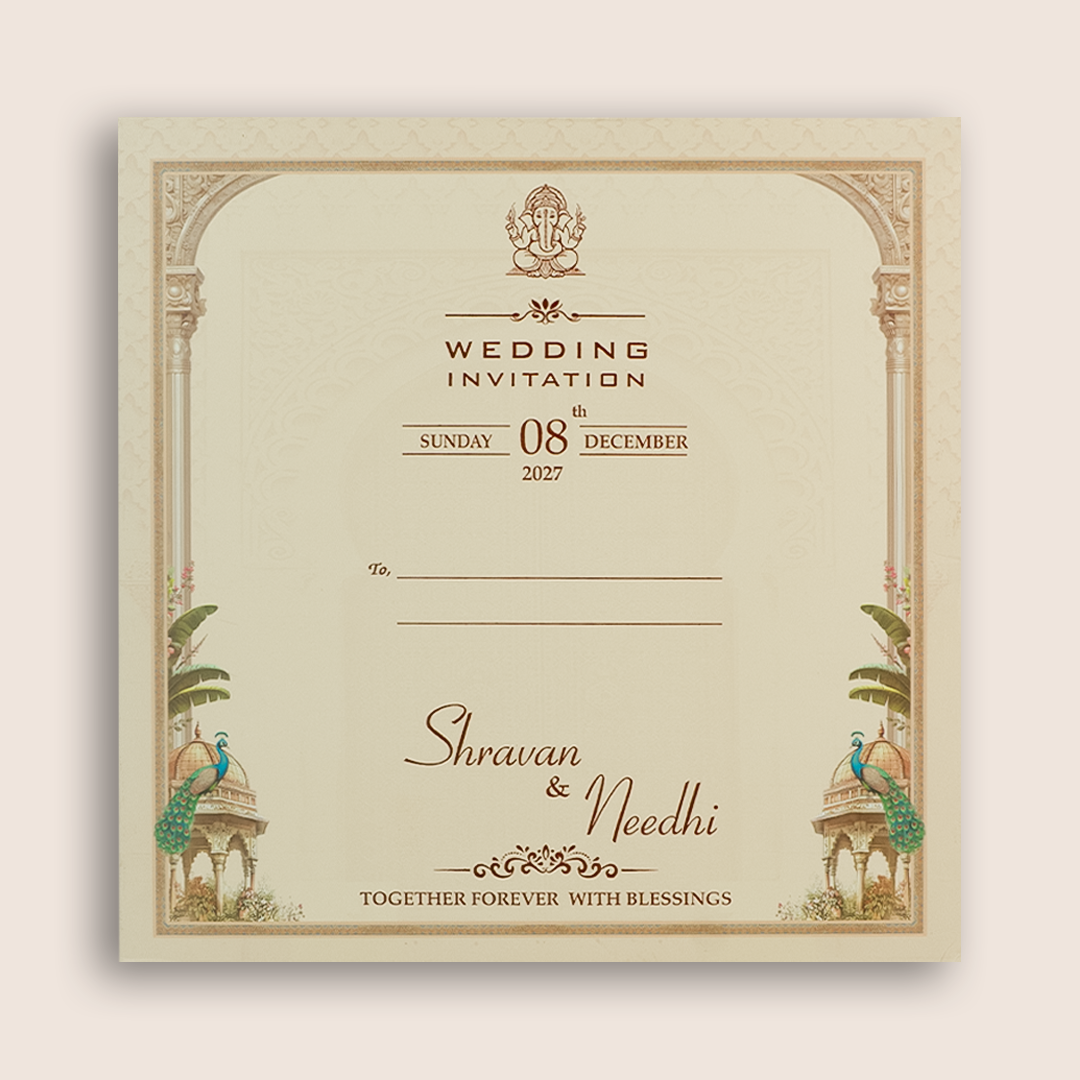 Cream Floral Padded Door Style Wedding Invitation Card-KSH72710