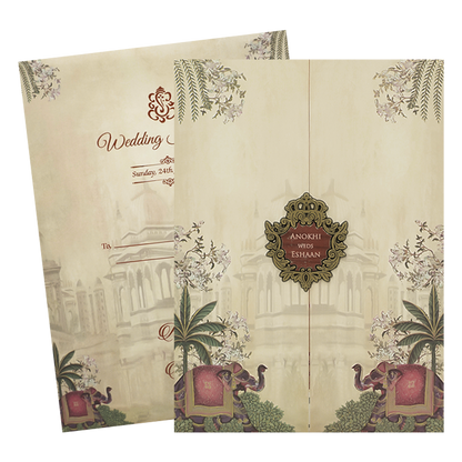 Cream Palace Elephant Wedding Card-KJTS3652