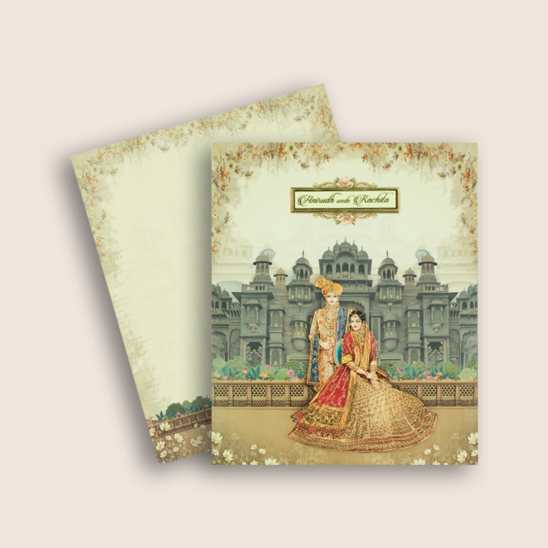 Grey Royal Padded Palace Bride Groom Wedding Card - KAA05510