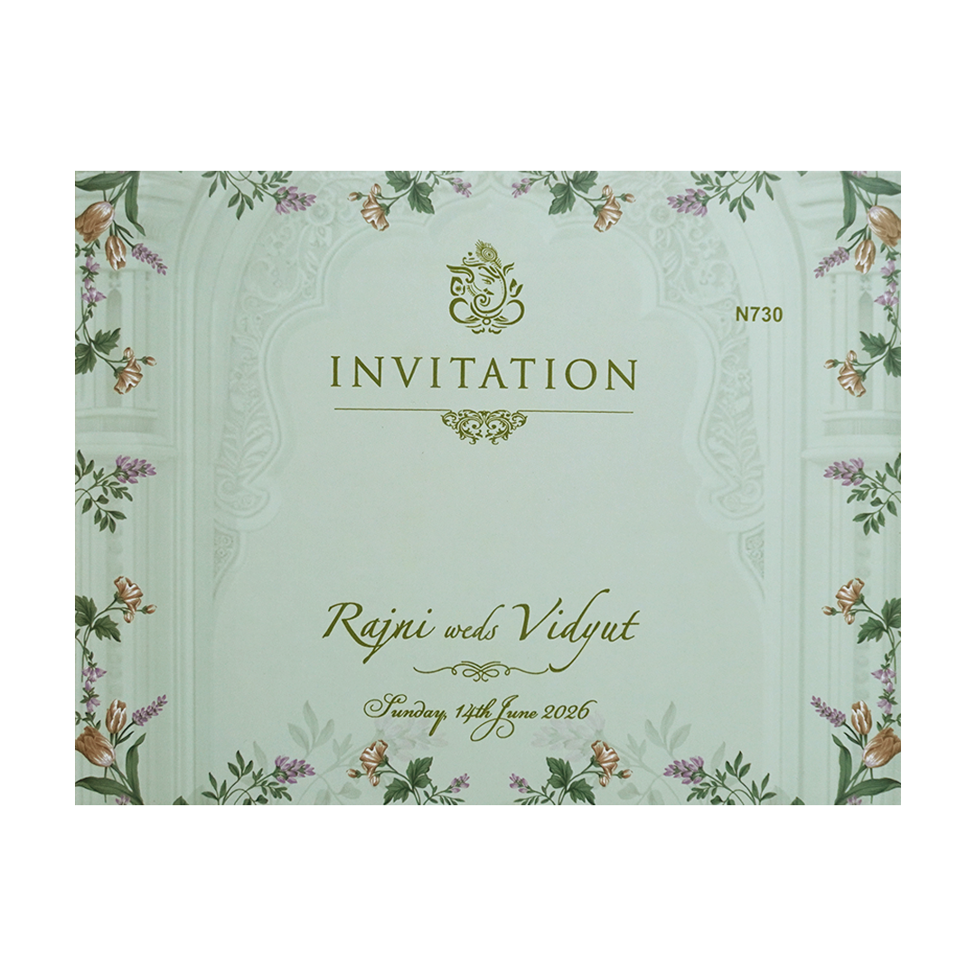 Green Padded Floral Arch Wedding Card- KVN07300