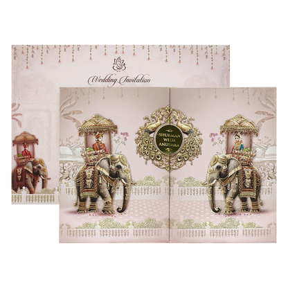 Pink Gold Elephant Theme Padded Wedding Card-KRB09210