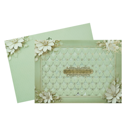 Mint Green Floral Laser Cut Padded Wedding Card-KJTS3680