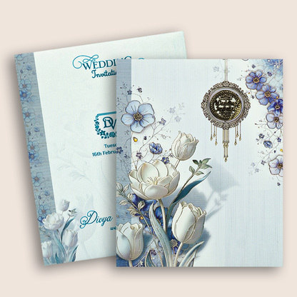 Blue White Floral Wedding Card - KNKJ1162