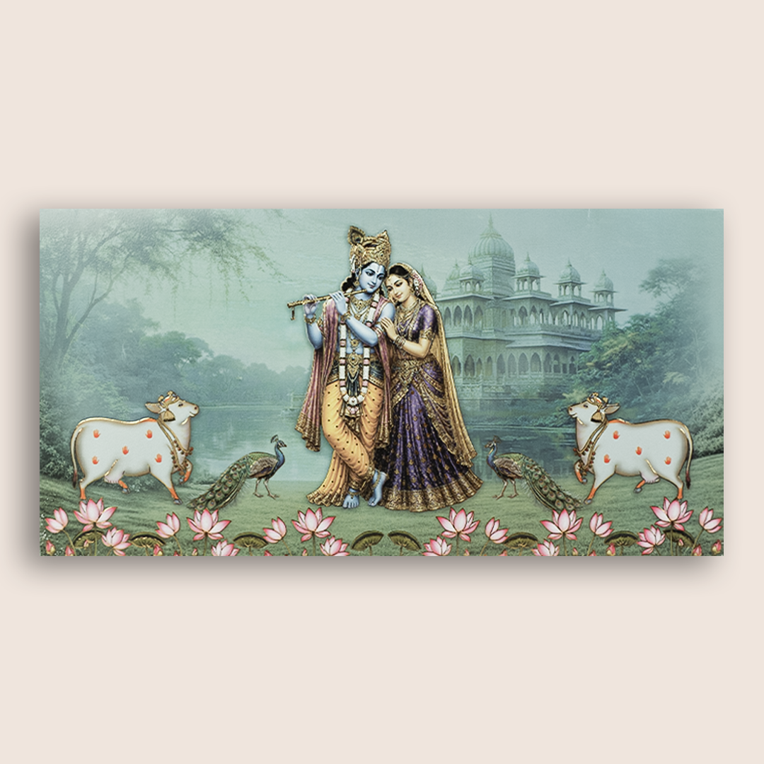 Green Lord Radha Krishna Marriage Card - KVN08040