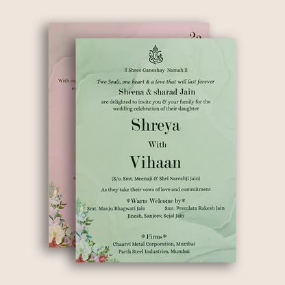 Green Floral Padded Door Style Marriage Card - KVN05660