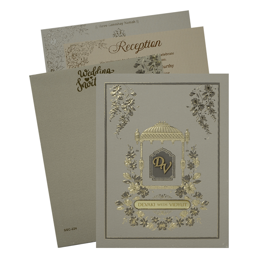 Gazebo Floral Gold Padded Wedding Card-KSSC2240