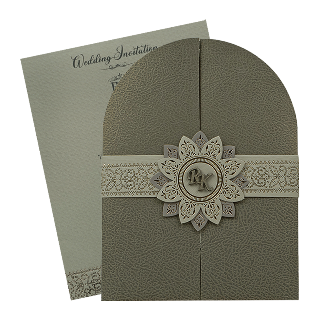 Grey Arch Flower Wedding Card-KSI65040