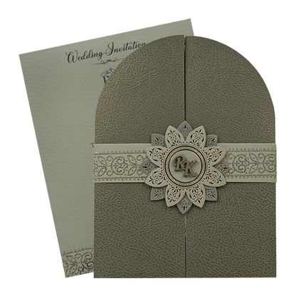 Grey Arch Flower Wedding Card-KSI65040