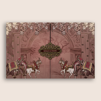 Pink Embossed Elephant Horse Doorstyle Padded Wedding Card - KVN07270