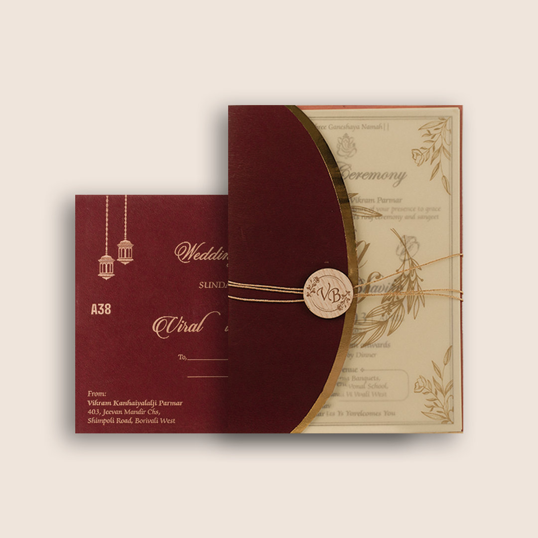 Maroon Floral Laser Cut Marriage Invitation - KMARA380