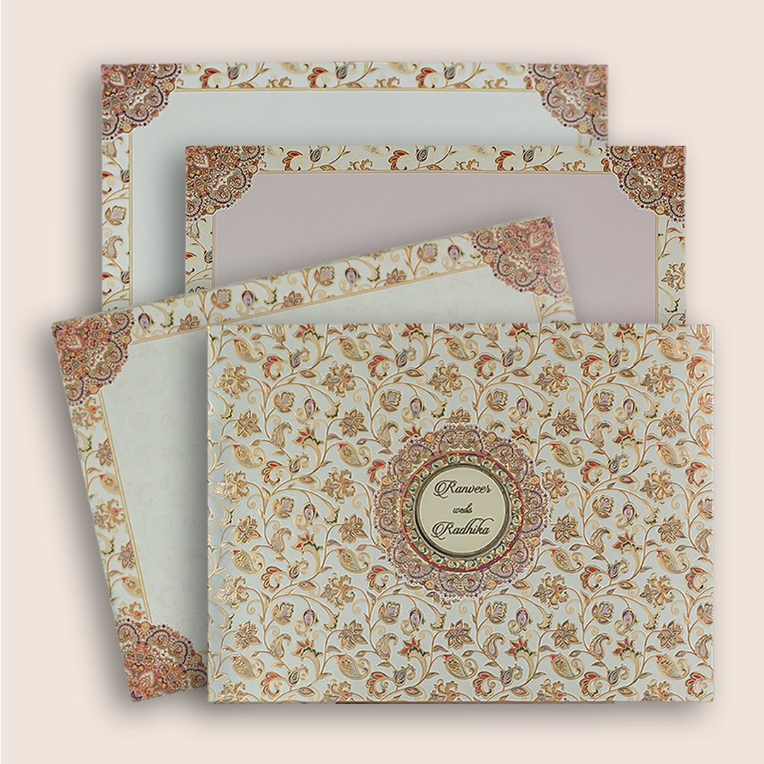 Cream Colourfull Floral Wedding Card - KAA05390