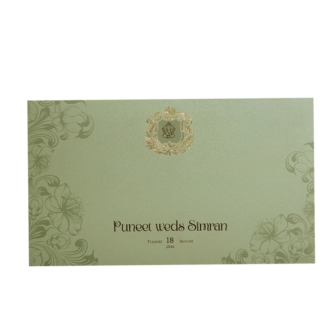 Mint Green Floral Crest Wedding Invitation Card-KPR24510