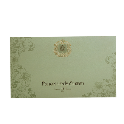 Mint Green Floral Crest Wedding Invitation Card-KPR24510