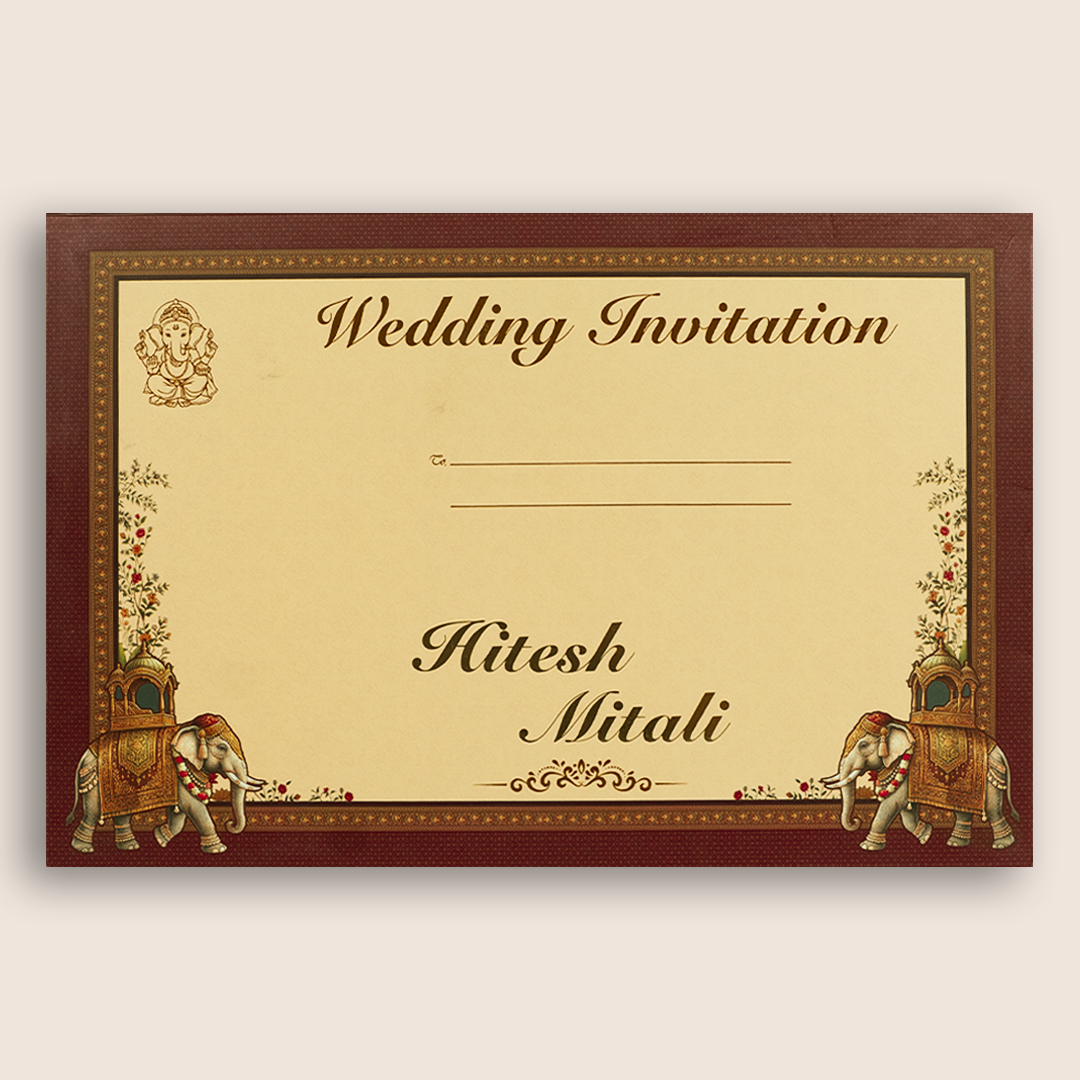 Wine Royal Elephant Padded Wedding Card - KSH18040