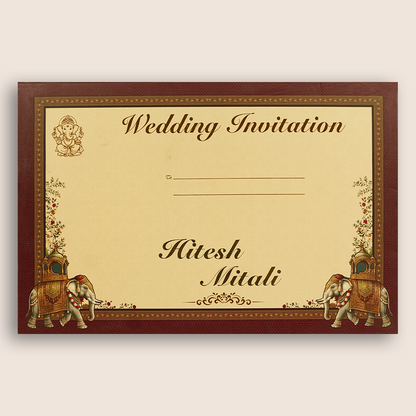 Wine Royal Elephant Padded Wedding Card - KSH18040